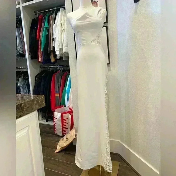 MARIA BIANCA NERO Olivia Lace Inset One-Shoulder Gown Ivory SZ 4 *Worn Once - Picture 5 of 11